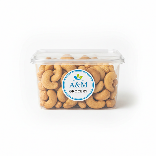 i want a picture for cashews in a clear box but with A&M Grocery logo 